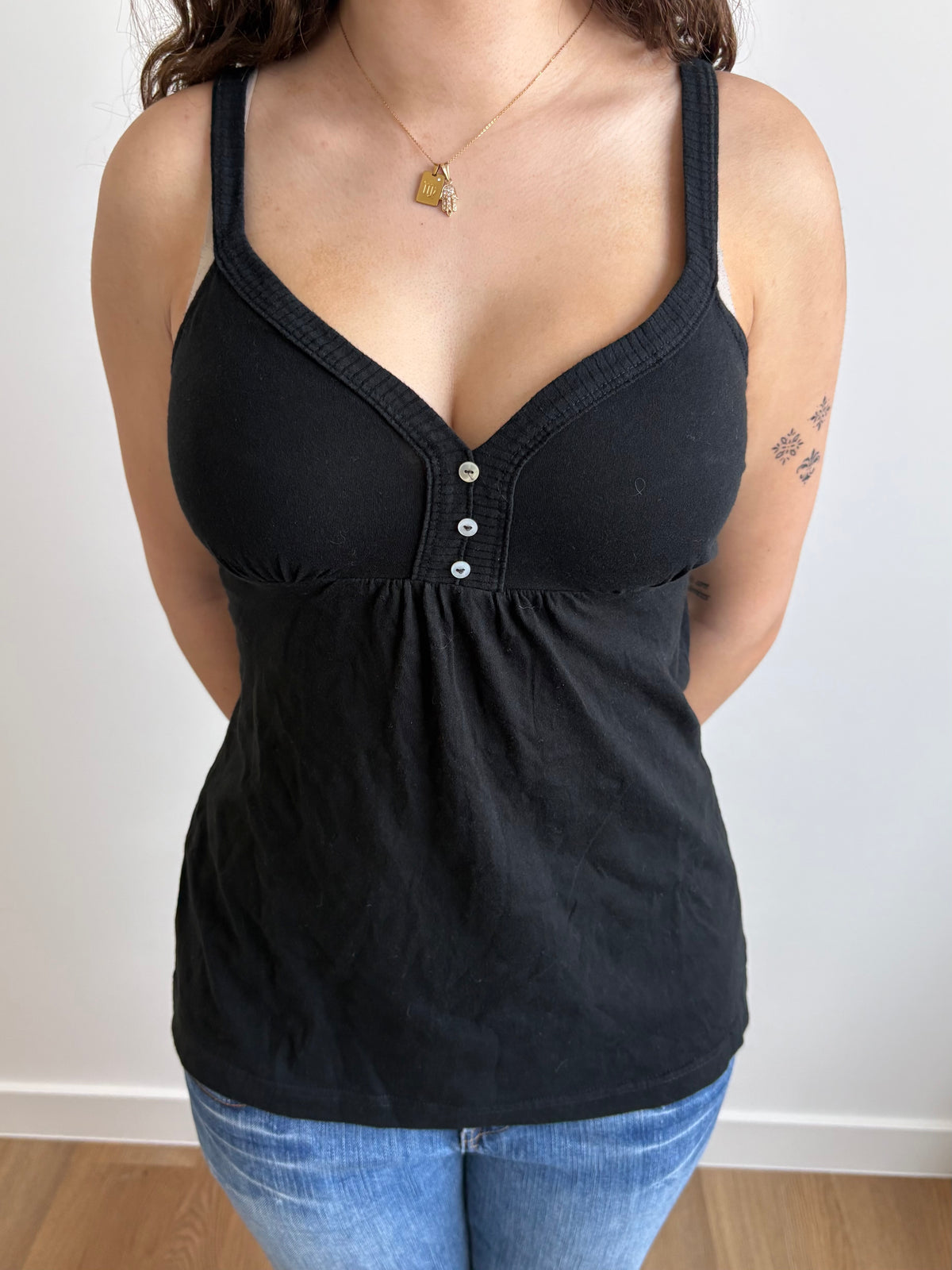 black tie-up henley tank