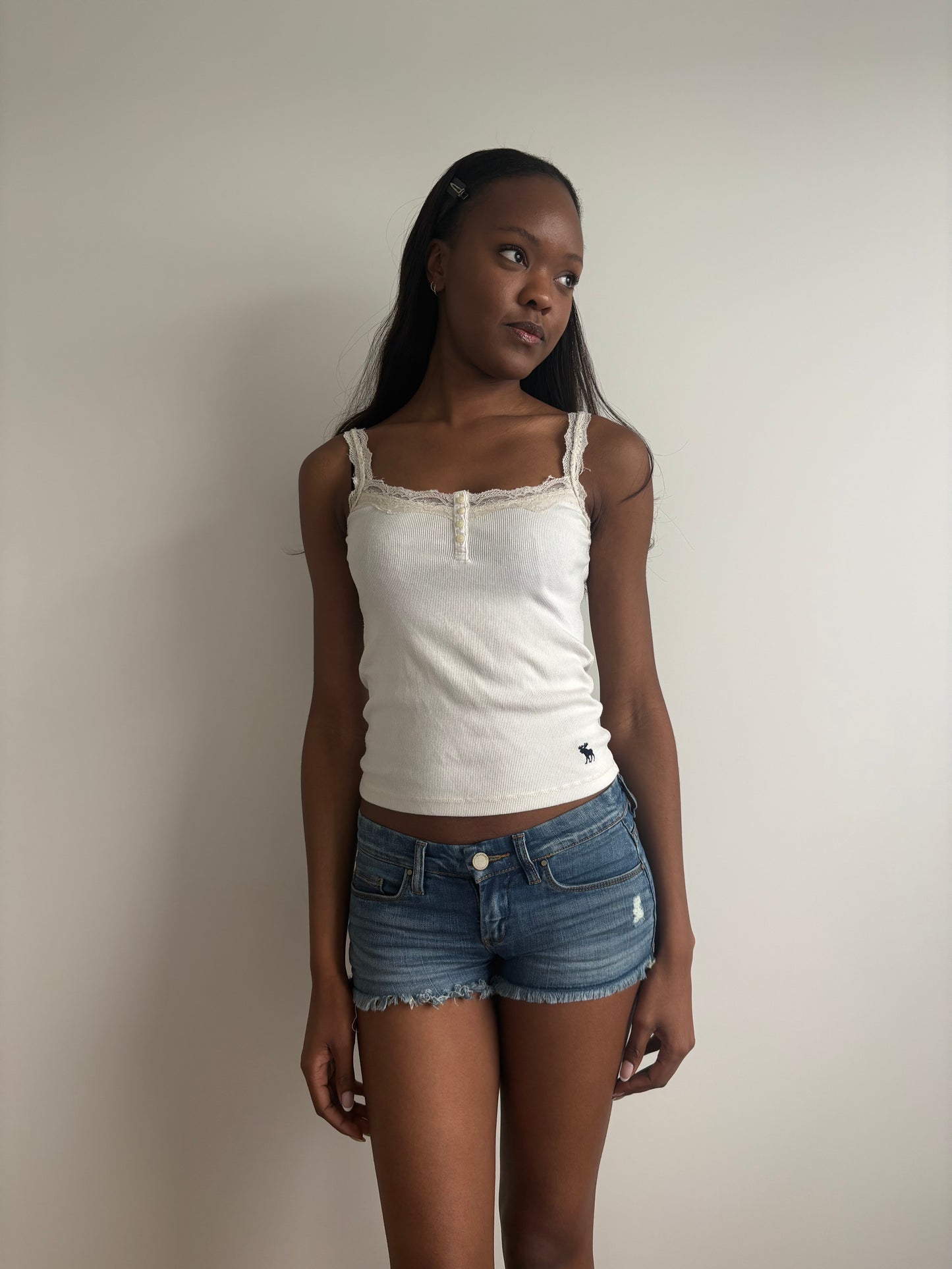 off-white lace henley tank