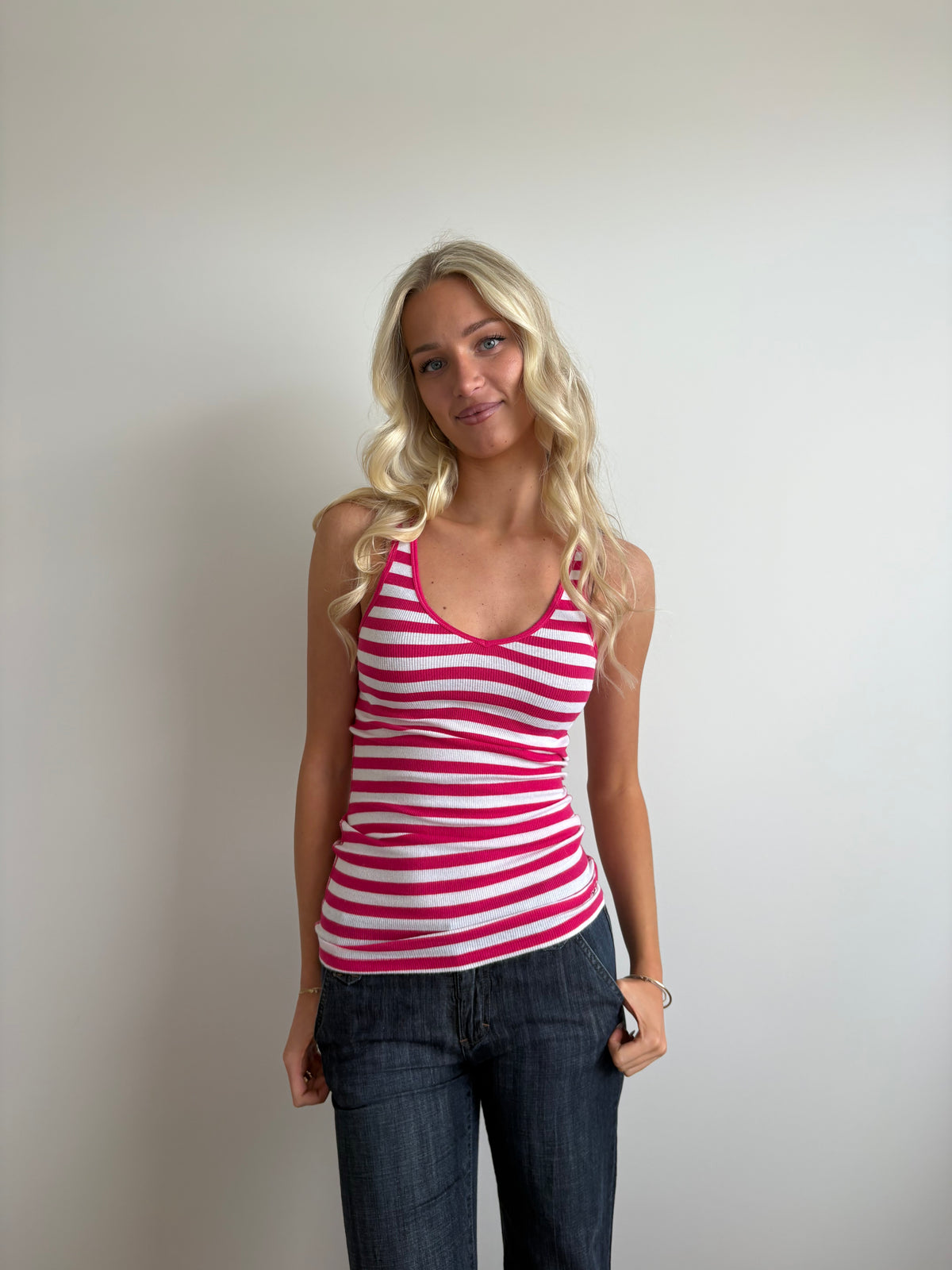 hot pink striped hollister tank