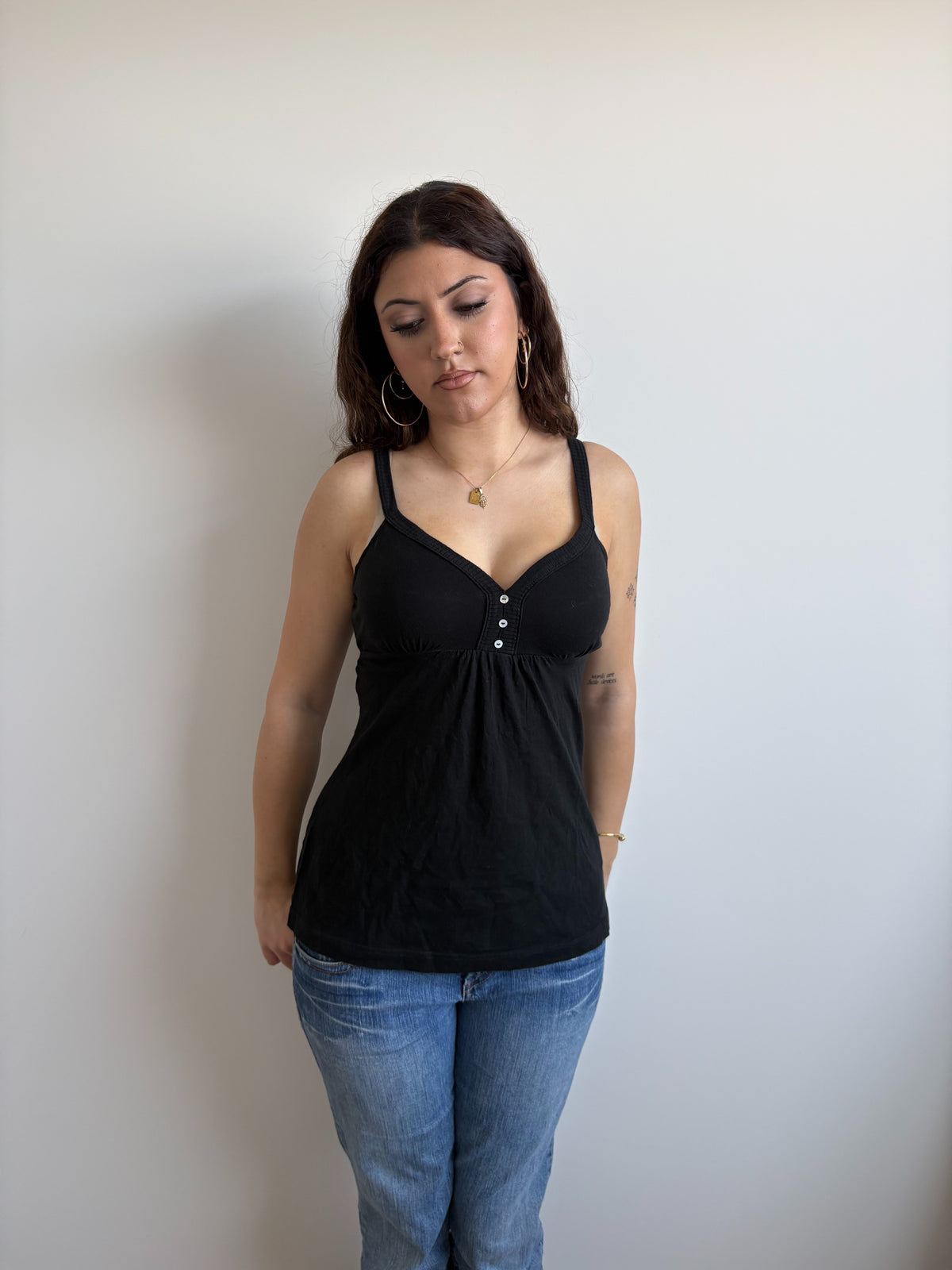 black tie-up henley tank